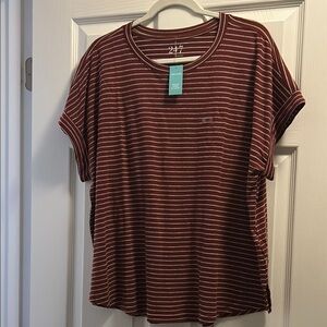 Maurices Red and White Cuffed Sleeve T-Shirt